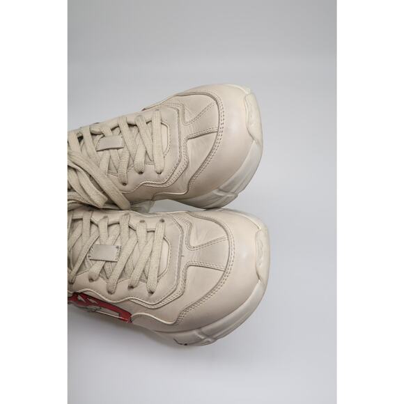 Gucci Leather Rhyton Mouth Print Lace-Up Low Top Sneakers Ivory Size 5.5 - Picture 10 of 16